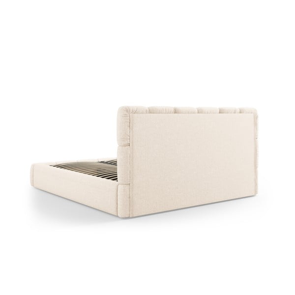 Krémovobiela čalúnená dvojlôžková posteľ s úložným priestorom s roštom 160x200 cm Bellis – Micadoni Home-image-4