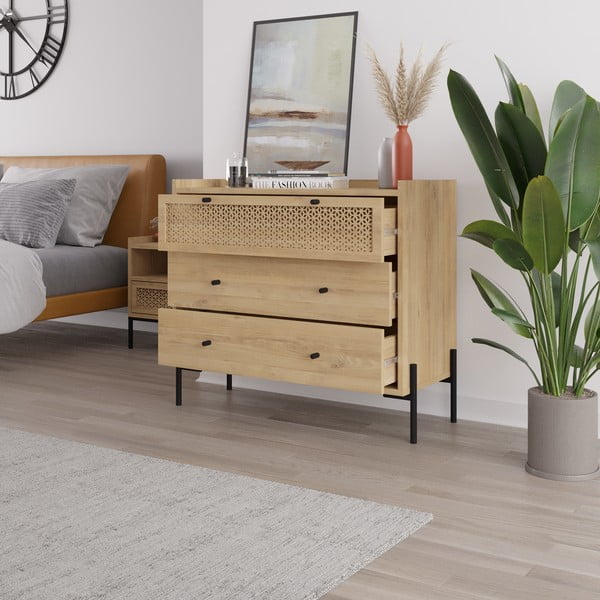 Nízka komoda v dekore duba v prírodnej farbe 90x80 cm Mayra – Marckeric-image-3