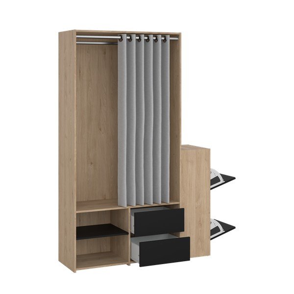 Predsieňová zostava v dekore duba v čierno-prírodnej farbe Kit – Tvilum-image-3