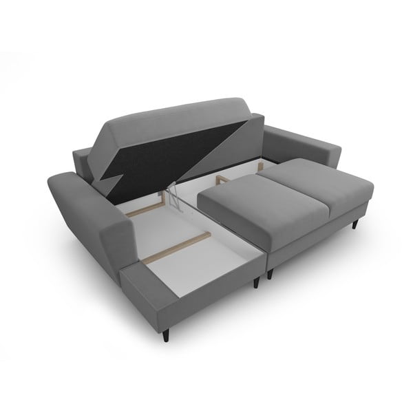 Svetlosivá zamatová rozkladacia/s úložným priestorom rohová pohovka (ľavý roh/s leňoškou) Kyoto – Cosmopolitan Design-image-3