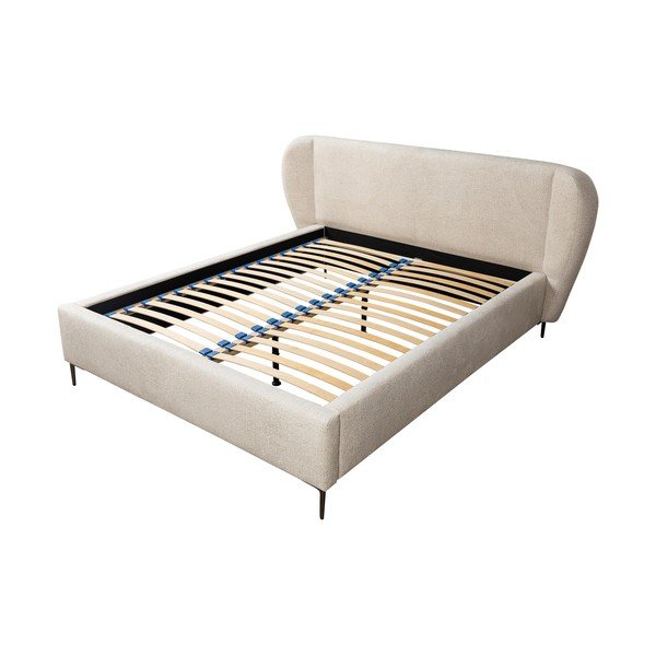 Béžová čalúnená dvojlôžková posteľ s roštom 160x200 cm Makana – Makamii-image-1