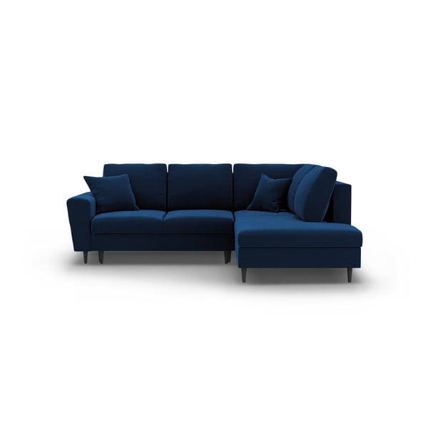 Modrá zamatová rozkladacia/s úložným priestorom rohová pohovka (pravý roh/do L) Kyoto – Cosmopolitan Design