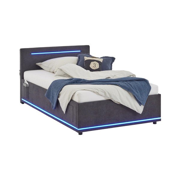 Tmavosivá čalúnená detská posteľ s úložným priestorom s roštom 120x200 cm Circle – Meise Möbel-image-4