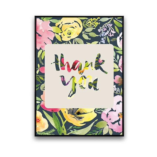 Plagát s kvetmi Thank You, farebné pozadie, 30 x 40 cm