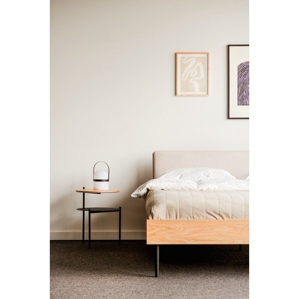 Čalúnená/z drevotriesky dvojlôžková posteľ v dekore duba s roštom 180x200 cm v prírodnej farbe Streiko – noo.ma-image-2