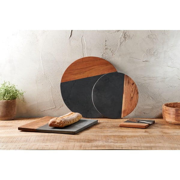 Krájacia kruhová doska z bridlice a akáciového dreva Nkuku Fala, ø 40 cm-image-2