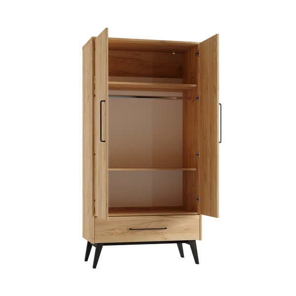 Detská šatníková skriňa v dekore buka v prírodnej farbe 100x200 cm Retro – Pinio-image-3