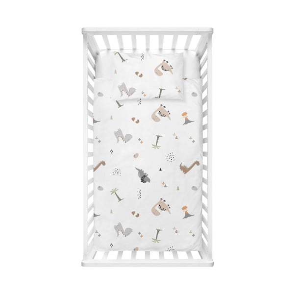 Biele detské obliečky do postieľky z bavlny Renforcé 100x150 cm Dinozor – Mijolnir
