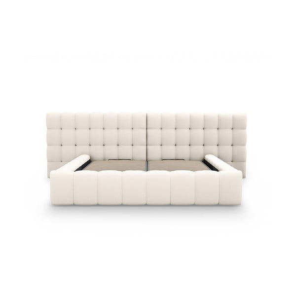 Krémová čalúnená dvojlôžková posteľ s úložným priestorom a roštom 200x200 cm Mamaia – Micadoni Home-image-4