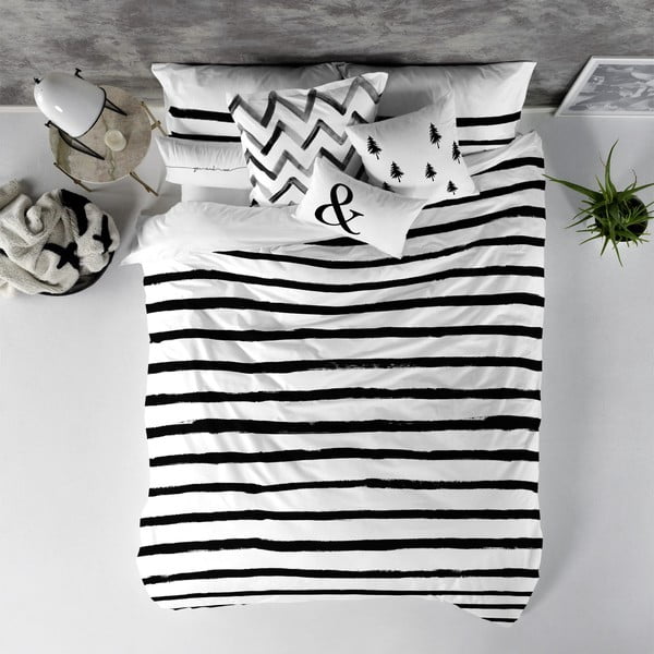 Balvnená obliečka na paplón Blanc Stripes, 240 × 220 cm