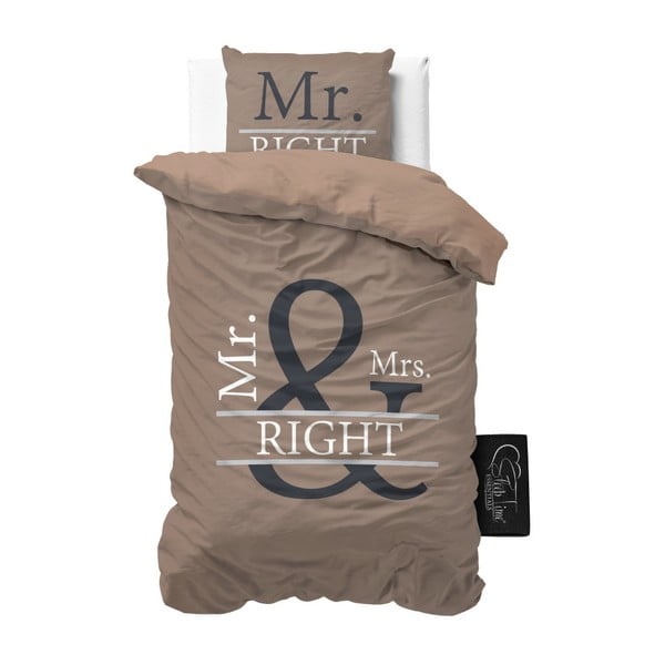 Hnedé obliečky z mikroperkálu Sleeptime Mr and Mrs Right, 140 x 220 cm