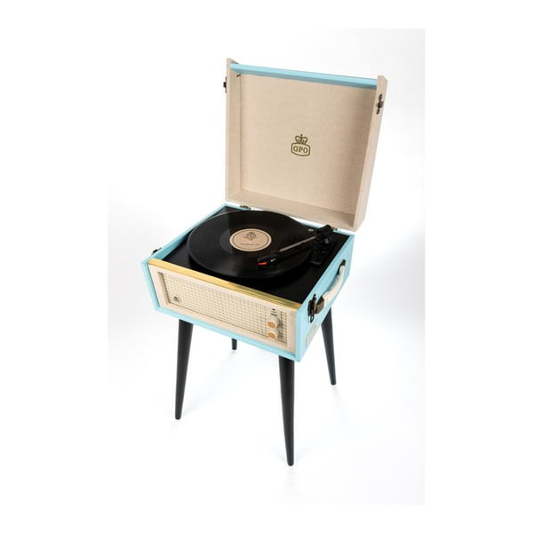 Svetlomodrý gramofón s rádiom na nohách GPO Bermuda Blue