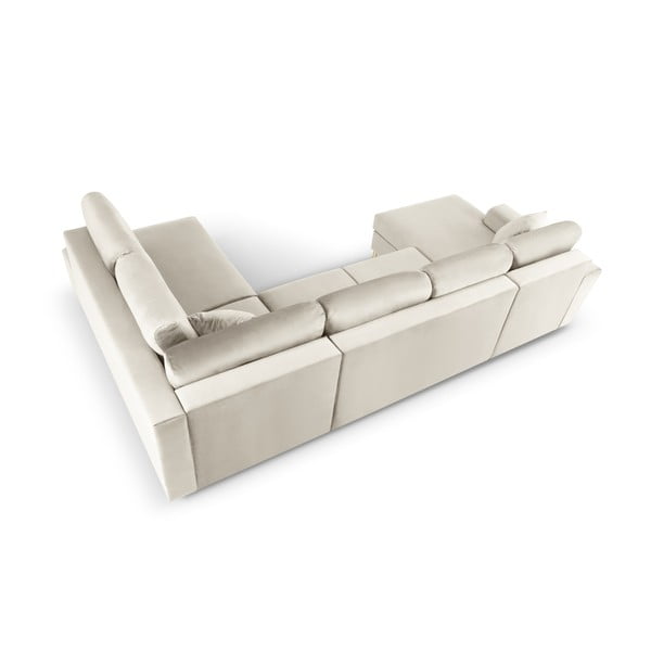 Béžová zamatová rozkladacia/s úložným priestorom rohová pohovka (pravý roh/do "U") Kyoto – Cosmopolitan Design-image-4