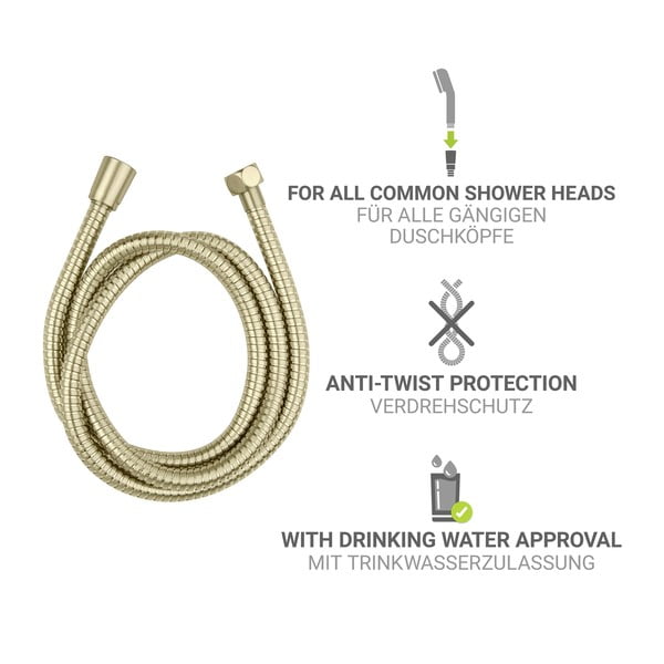 Matne zlatá sprchová hadica z nehrdzavejúcej ocele 150 cm Brass – Wenko-image-3