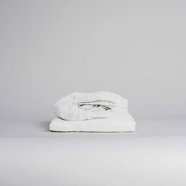 Biela napínacia plachta s prímesou ľanu 90x200 cm – Linen Tales-image-1