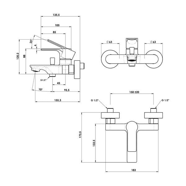 Nástenná vaňová batéria v lesklej striebornej farbe (2 výstupy) Pax – Sapho-image-2