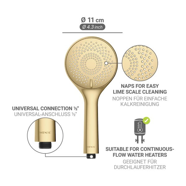 Matne zlatá plastová úsporná sprchová hlavica ø 11 cm Watersaving System – Wenko-image-4