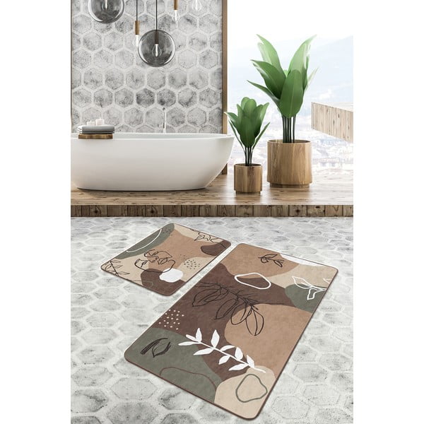 Hnedé zamatové kúpeľňové predložky v súprave 2 ks 60x100 cm Abstract Faces – Mila Home-image-2