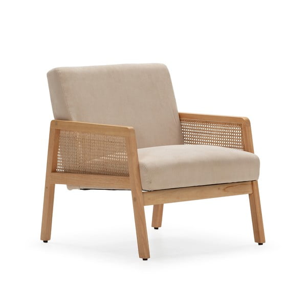 Béžové menčestrové kreslo s výpletom Debra – Marckeric