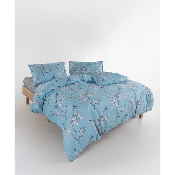 Modré obliečky na dvojlôžko/predĺžené z bavlny Renforcé 240x220 cm Blue Floral – Mila Home Luxury-image-2