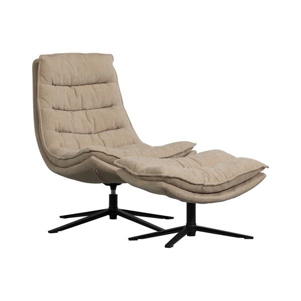 Otočné ženilkové kreslo s podnožkou v prírodnej farbe Kube – WOOOD