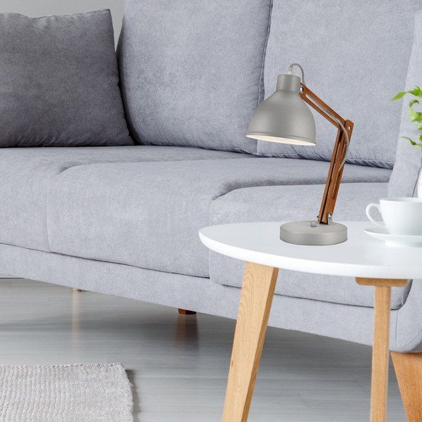 Sivo-hnedá stolová lampa s kovovým tienidlom (výška 44 cm) Marcello – LAMKUR-image-1