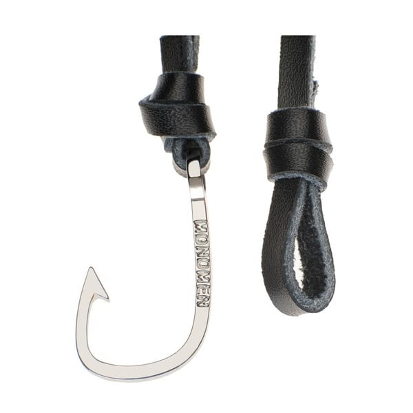 Pánsky čierny náramok z pravej kože s komponentom v striebornej farbe Monomen Hook-image-1