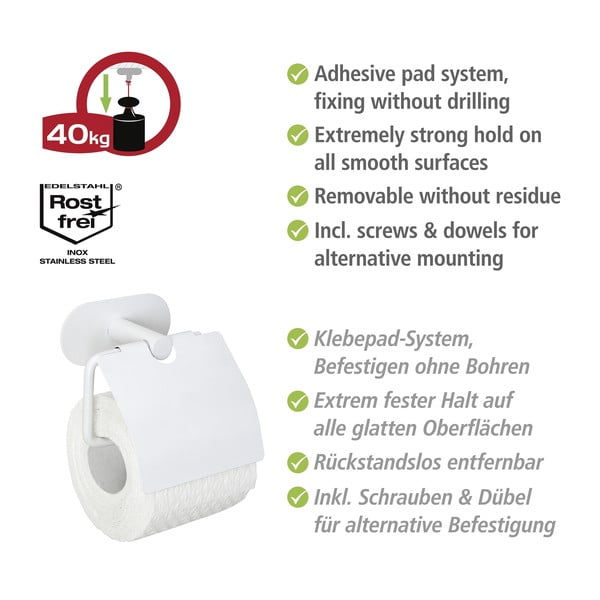 Biely samodržiaci držiak na toaletný papier z nehrdzavejúcej ocele Orea – Wenko-image-4