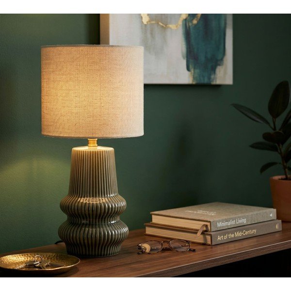 Khaki/krémovobiela keramická stolová lampa s textilným tienidlom (výška  41,5 cm) Harmony – Mauro Ferretti-image-1
