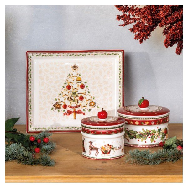 Červený a béžový porcelánový tanier s vianočným motívom Villeroy & Boch, 27,4 x 22,7 cm-image-1