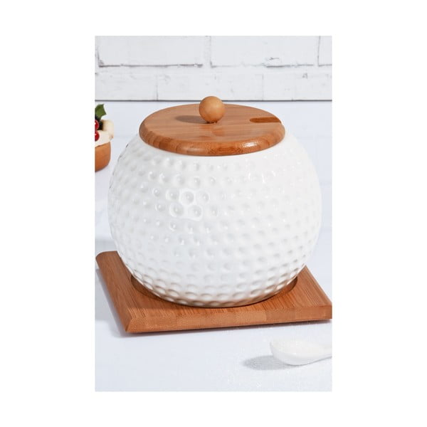 Porcelánová cukornička a lyžička s bambusovým viečkom a tanierikom Kosova