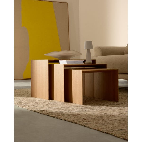 Odkladacie stolíky v súprave 3 ks v dekore duba 40x60 cm Litto – Kave Home-image-2