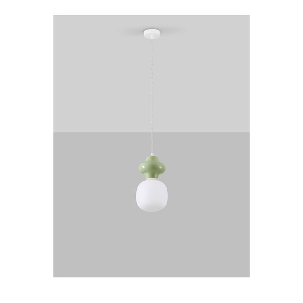 Biele/svetlozelené keramické závesné svietidlo so skleneným tienidlom ø 18 cm Clio – Nova Luce-image-3