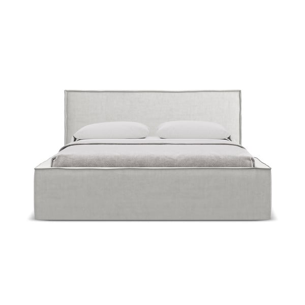 Svetlosivá čalúnená dvojlôžková posteľ s úložným priestorom s roštom 160x200 cm Anani – Makamii-image-3