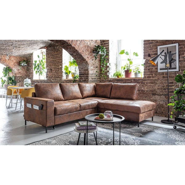 Hnedá rozkladacia rohová pohovka z imitácie kože (pravý roh) Lofty Lilly – Miuform-image-3