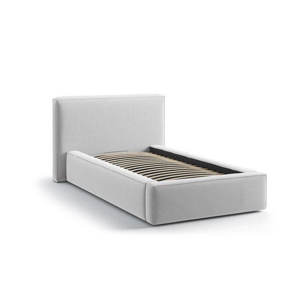 Čalúnená jednolôžková posteľ s úložným priestorom s roštom 90x200 cm v striebornej farbe Jodie – Micadoni -image-2