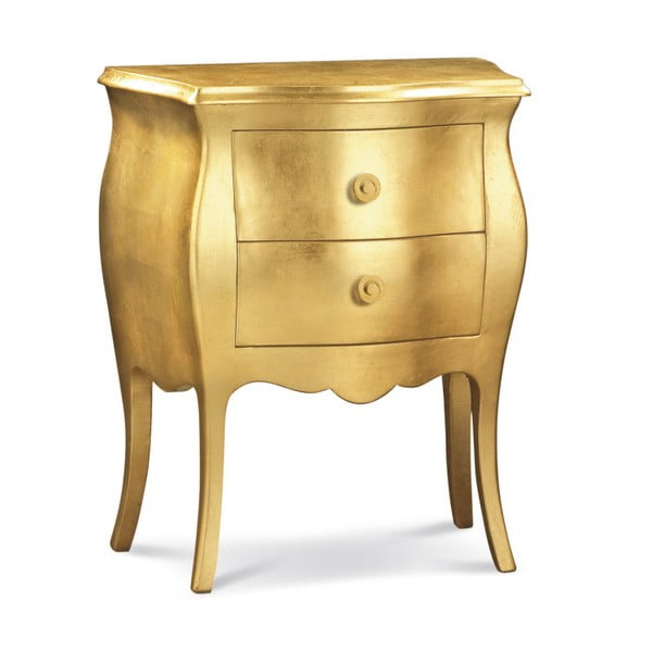 Drevený nočný stolík v zlatej farbe s 2 zásuvkami Castagnetti