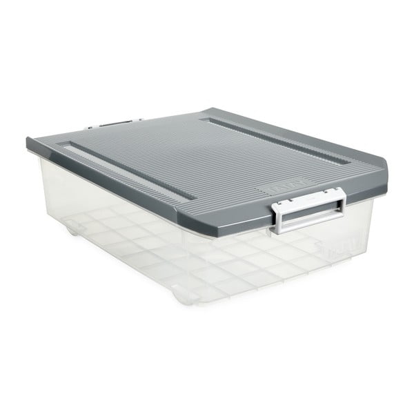 Priehľadný úložný box pod posteľ so sivým vekom Ta-Tay Storage Box, 32 l