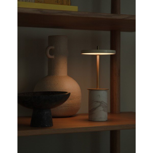 Krémovobiela mramorová LED stolová lampa so stmievačom s kovovým tienidlom (výška  25,5 cm) Asteria Move Mini – UMAGE-image-1