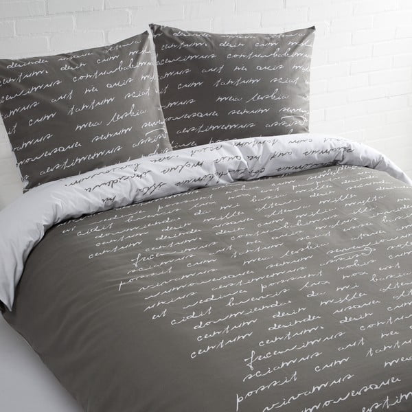 Sivé bavlnené posteľné obliečky na jednolôžko Ekkelboom Tekst, 140 × 200 cm