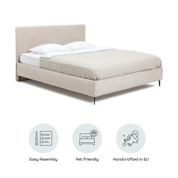 Béžová čalúnená dvojlôžková posteľ s roštom 180x200 cm Noira Slim – Bonami Selection-image-4
