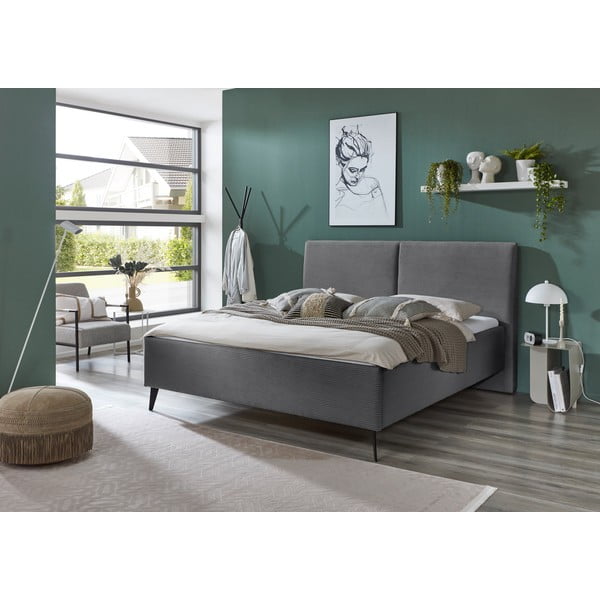 Sivá čalúnená dvojlôžková posteľ s úložným priestorom s roštom 180x200 cm Lando – Meise Möbel-image-1