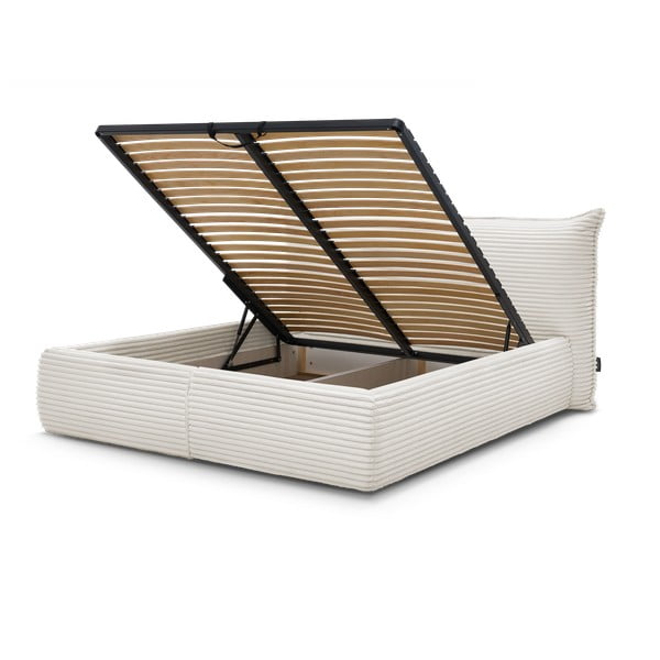 Krémovobiela čalúnená dvojlôžková posteľ s úložným priestorom s roštom 160x200 cm Jade – Bobochic Paris-image-1