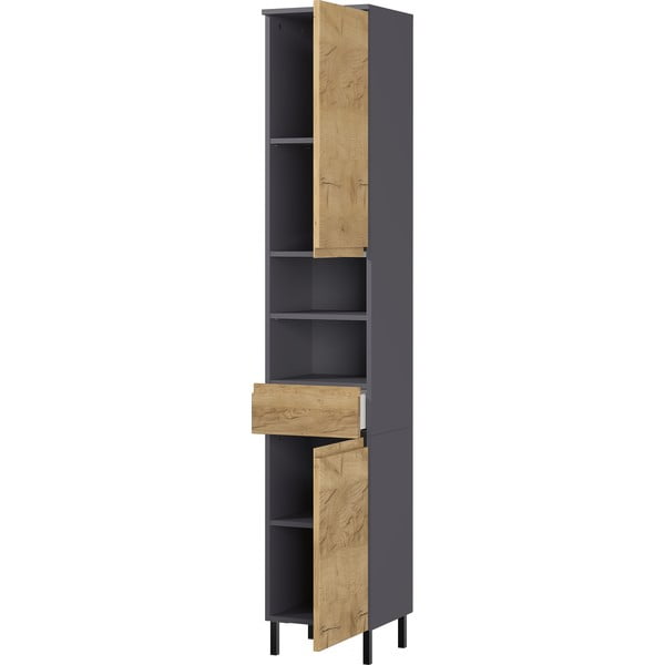 Tmavosivá vysoká kúpeľňová skrinka v dekore duba 34x190 cm Salinas - Germania-image-1