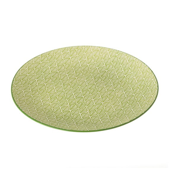 Zeleno-biely porcelánový tanier Unimasa Leaf