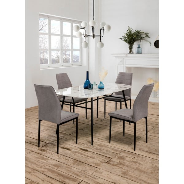 Biely jedálenský stôl so sklenenou doskou v mramorovom dekore Marckeric Alina-image-3