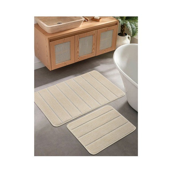 Krémovobiele kúpeľňové predložky v súprave 2 ks 50x80 cm Yeni Cizgli – Foutastic-image-1