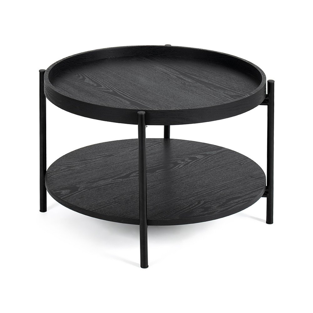 Čierny okrúhly konferenčný stolík v dekore duba ø 64 cm Hagen – Bonami Essentials