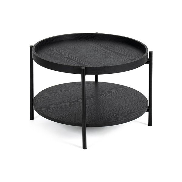 Čierny okrúhly konferenčný stolík v dekore duba ø 64 cm Hagen – Bonami Essentials