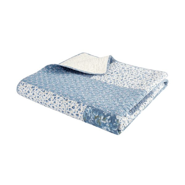 Modrý bavlnený prešívaný pléd 220x230 cm Floral Patchwork – Bianca-image-2